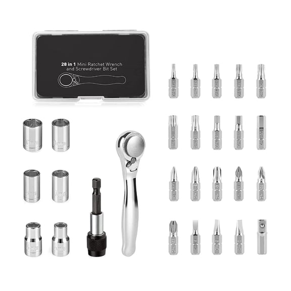Lynono Compact 72 Tooth Ratchet Wrench Set 28 in 1 Right Angle Handle for Professional Repairs
