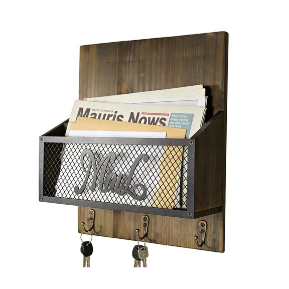 Lynono DecorativeW00dWall Mount Mailbox Holder For Letters Bill And Magazines Use