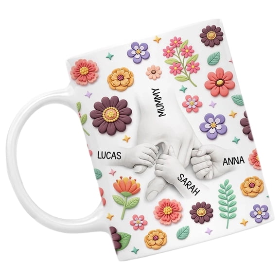 Lynono Elegant Ceramic Drinking Cup Holding Mum Hand Theme Coffee Mug With Florals