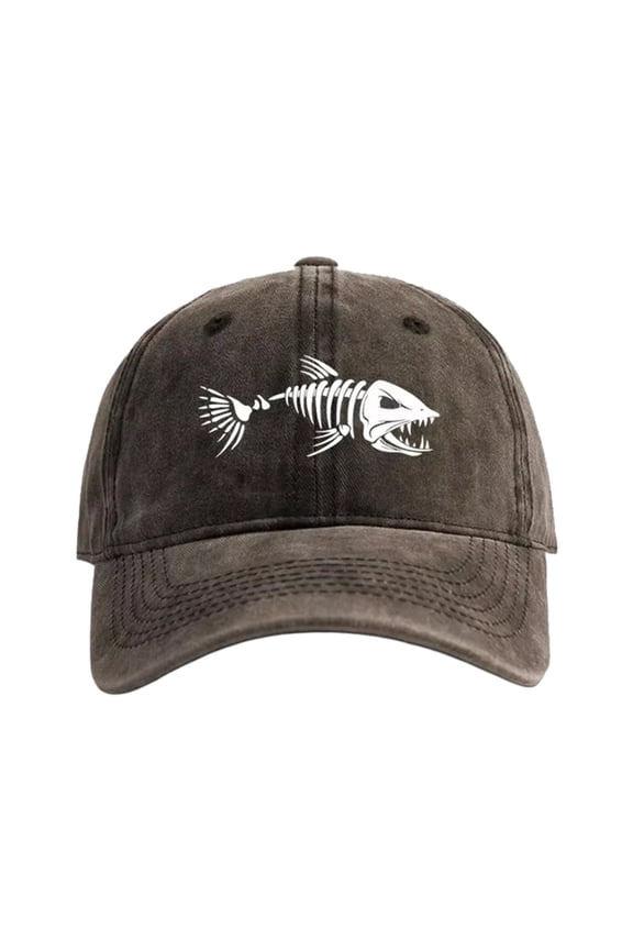 Fashion Fish Bone Print Baseball Cap Adjustable Cotton Unisex Hat For Outdoor