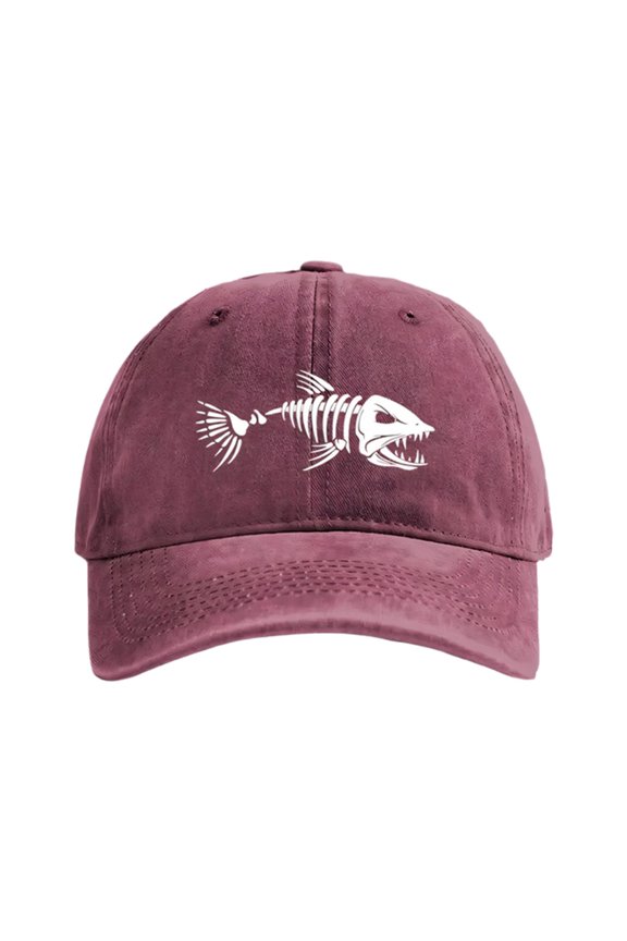 Fashion Fish Bone Print Baseball Cap Adjustable Cotton Unisex Hat For Outdoor