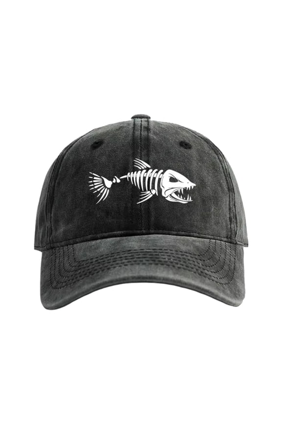 Fashion Fish Bone Print Baseball Cap Adjustable Cotton Unisex Hat For Outdoor