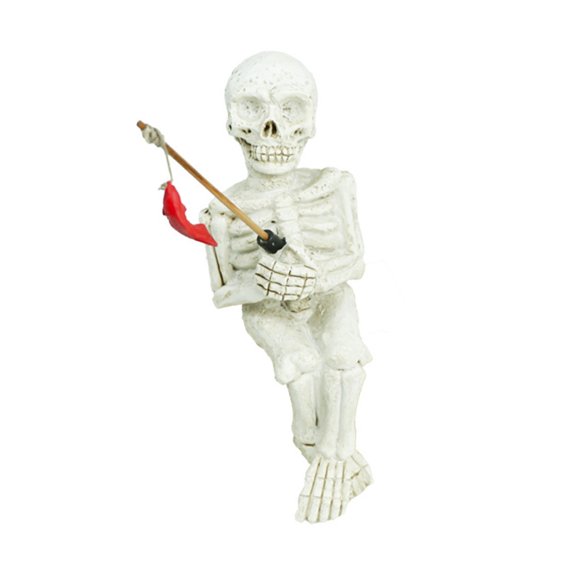Lynono Funny Fishing Skeleton for Aquarium Glass Wall Decoration Landscaping Cute Skeleton FishTank Cartoon Decors Statue Resins
