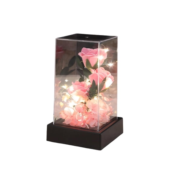 Lynono Handmade Rose Flower Led Light Preserved Flowers Light Up Rose in Acrylic Box