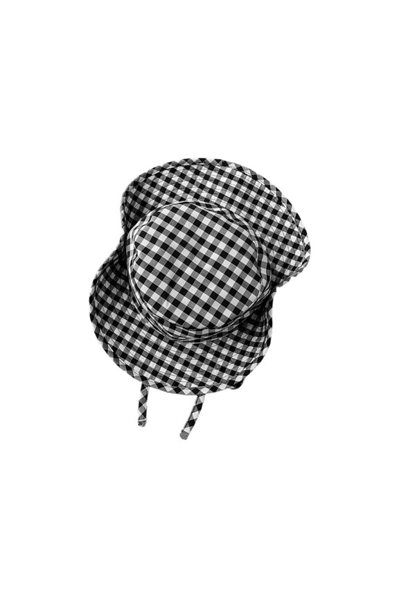Japanese Style Sweet Gingham Basin Cap Adjustable Bucket Hat For Women And Men Soft Cotton Summer Sun Protection