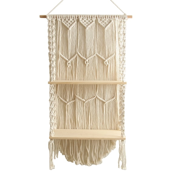 Lynono Macrame Wall Hanging Shelf Boho Wood Floating Shelves DIY Handwoven Cotton Rope Macrame Tapestry Rack for Hanging Plants
