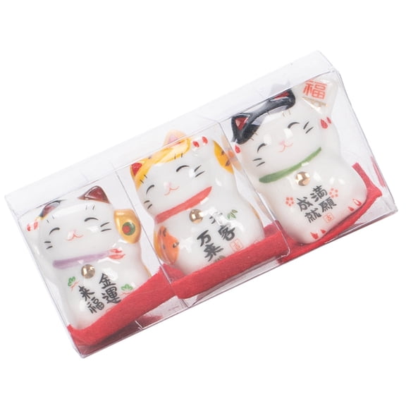 Lynono Maneki Neko Lucky Cats Figurine Ornament Porcelain Fengshui Fortune Cats Statue