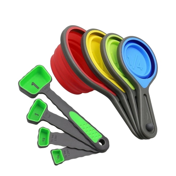 Lynono Multipurpose Collapsing Measuring Tool Set With Heat Resistant Food Grade Silicone Foldable Measurement Cups And Spoon