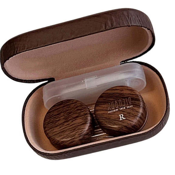 Lynono PU1eatherContacts Lens Case Set With Wearing Tool And Tweezers Compact Travel Friendly Contacts Holder For Daily Use