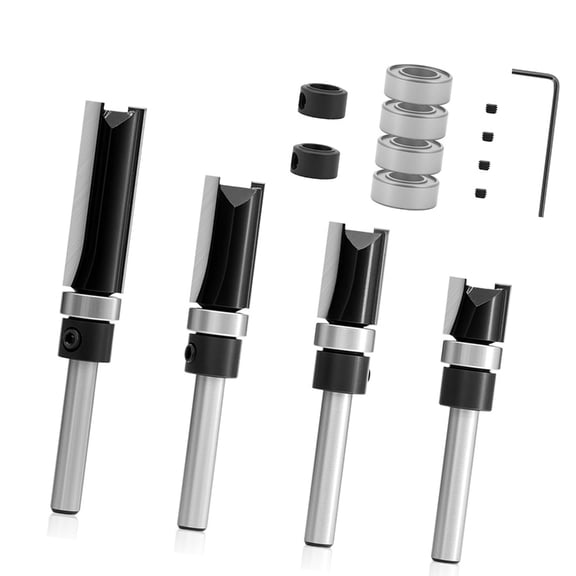 Lynono Pack of 10 MultiShaped Bearing Straight Router Bit Set in Black Coating for Enhanced Durability and Precise Cutting