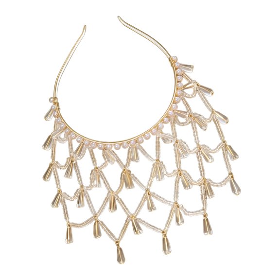 Lynono Pearls Forehead Chain Hairband With Tassels Design For Bridal Wedding And Formal Event Elegant Hair Styling Accessories
