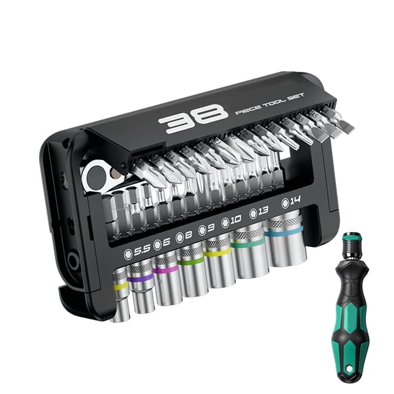 Lynono Quality 39Piece Ratcheting Socket Wrench Set Colored Design Easy Grip Handle
