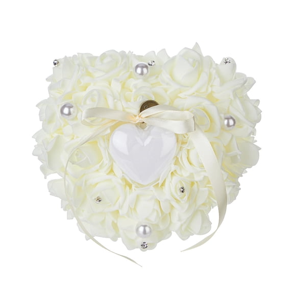 Lynono Romance Heart Shape Rings Pillow With Pearls And Rhinestones Decors For Wedding