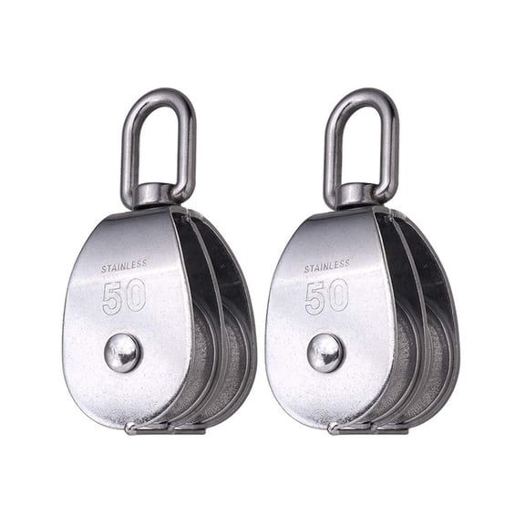 Lynono Stainless Steel Twin Pulley Block 500Kg Maximumly Load Suitable For Construction Marine And Industrial Applications 2pcs