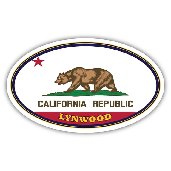 Lynwood City California State Flag | CA Flag Los Angeles County Oval State Colors Bumper Sticker Car Decal 3x5 inches