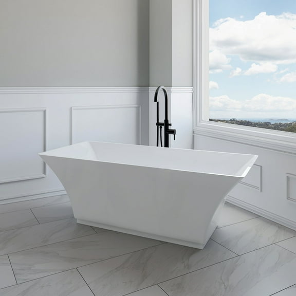 A&E Bath Lynwood White High-Gloss Acrylic Freestanding Bathtub with Center Drain