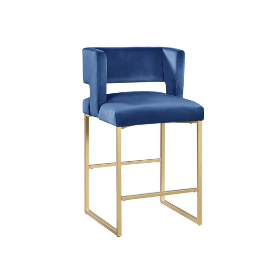 Lynx Blue Velvet Bar Stools in Gold (Set of 2)
