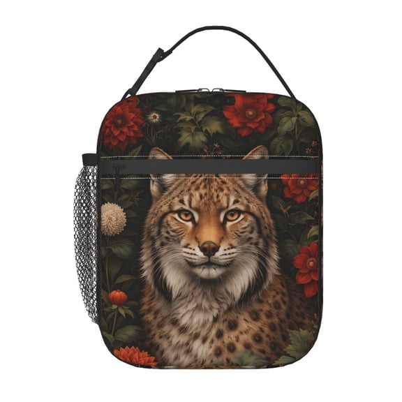 Lynx Floral Wildlife Lunch Bag Portable Thermal Lunch Box for Men and Women