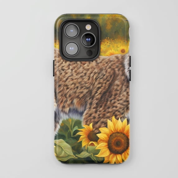 Lynx Sunflower Tough Phone Case For All iPhone Series Protective Phone Case Realistic Art Yellow