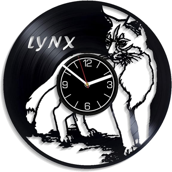 Lynx Wall Art Animal Decoration 12 inch Wall Clock Nature Art Birthday Gift for Woman Wild Animal Clock Nature Wall Clock Modern Lynx Vinyl Clock Xmas Gift Lynx Vinyl Record Wall Clock