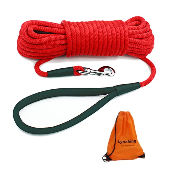 Lynxking Dog Training Leash Long Lead Heavy Duty Puppy Rope for Small Medium Large Dogs (30 feet x 3/8 in, Red)