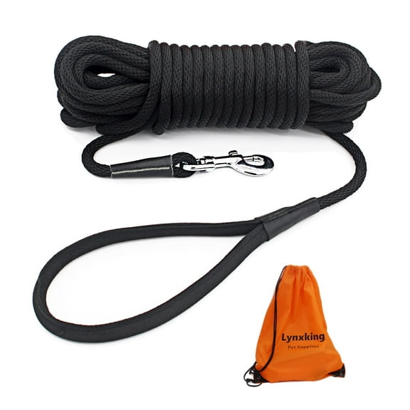 Lynxking Dog Training Leash Long Lead Heavy Duty Puppy Rope for Small Medium Large Dogs (50 feet x 3/8 in, Black)