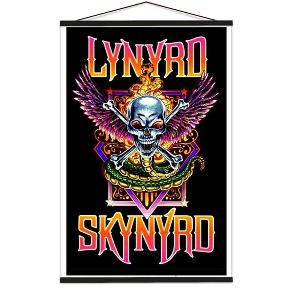 Lynyrd Skynyrd - Crossbones Blacklight Poster, Officially Licensed - 23 x 35 in. with Black Wood Poster Hanger