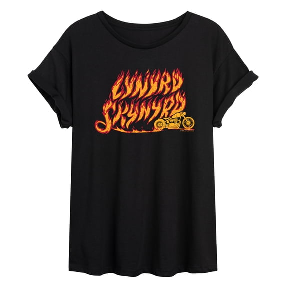Lynyrd Skynyrd - Motorcycle Flames - Juniors Oversized Graphic T-Shirt