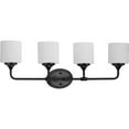 thumbnail image 1 of Lynzie Collection Four-Light Matte Black Etched Opal Glass Modern Bath Vanity Light, 1 of 11