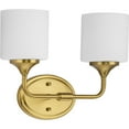thumbnail image 1 of Lynzie Collection Two-Light Brushed Gold Etched Opal Glass Modern Bath Vanity Light, 1 of 13