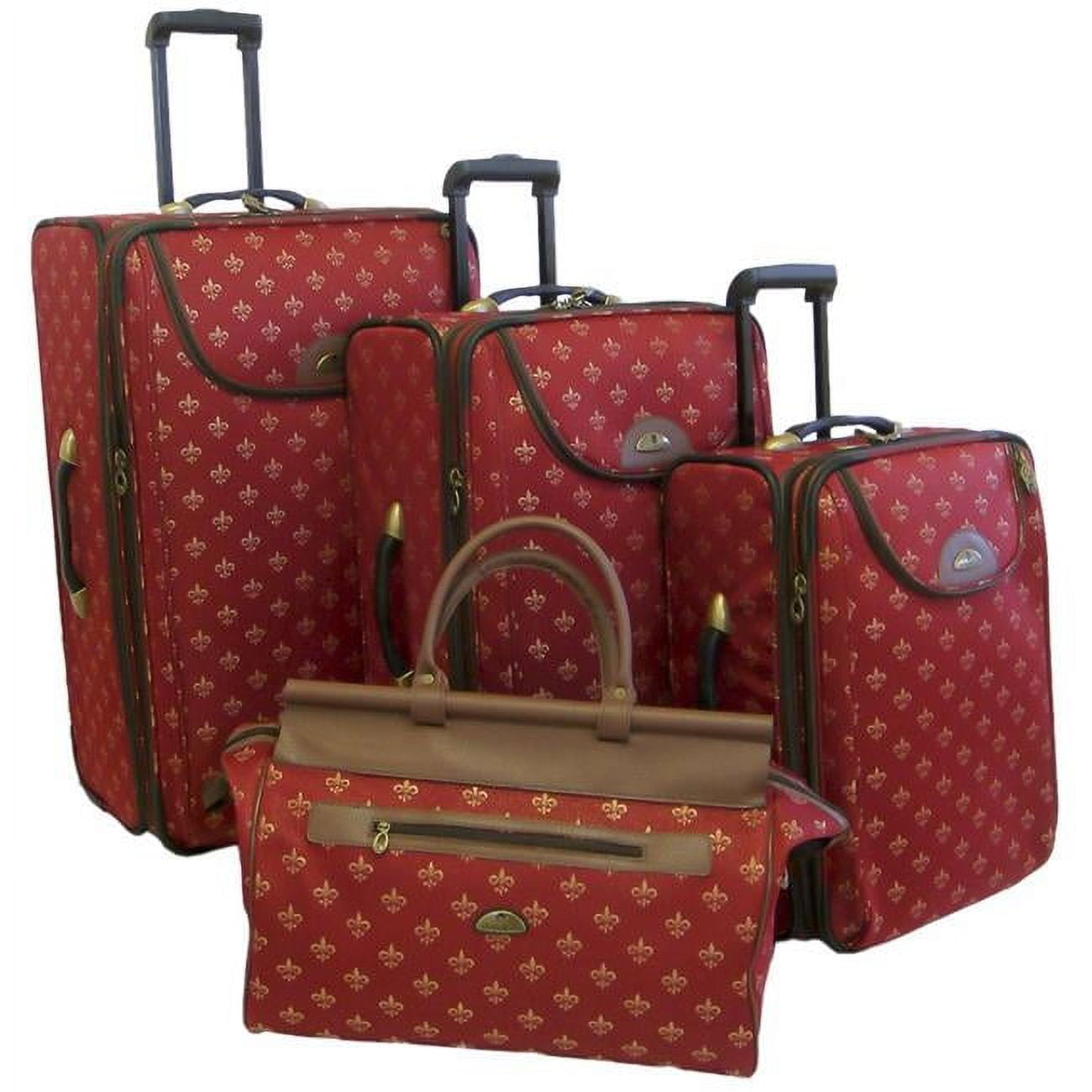 American Flyer Fleur De Lis Fabric 4 Piece Luggage Set in Brown