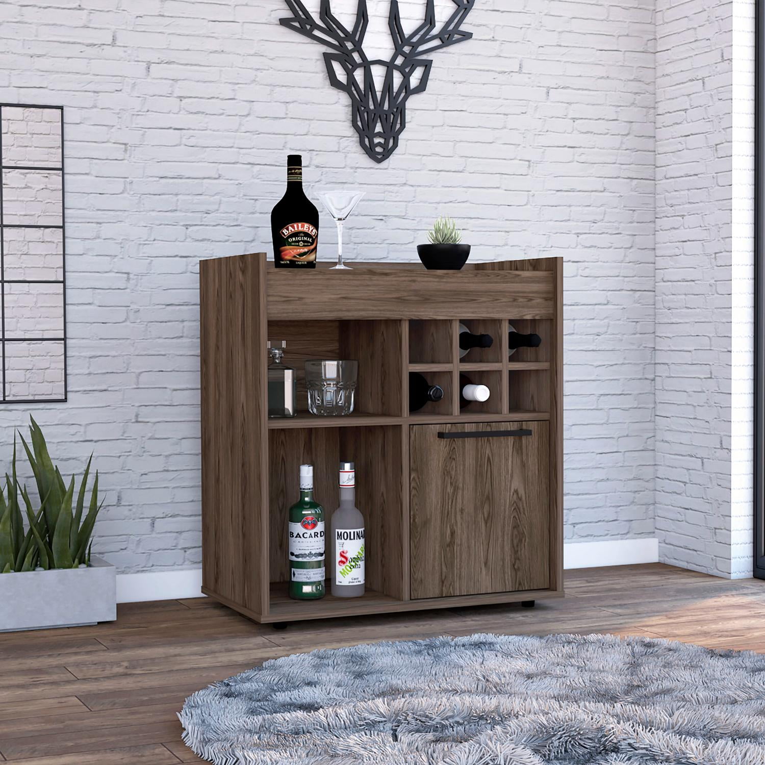 Bar Back Cubbies Lyon Bar Cabinet, Six Cubbies, Cabinet With Divisions, Two Concealed ...