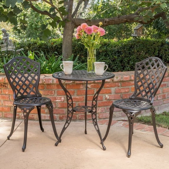 Traditional Outdoor 3-Piece Black with Bronze Cast Aluminum Bistro Set