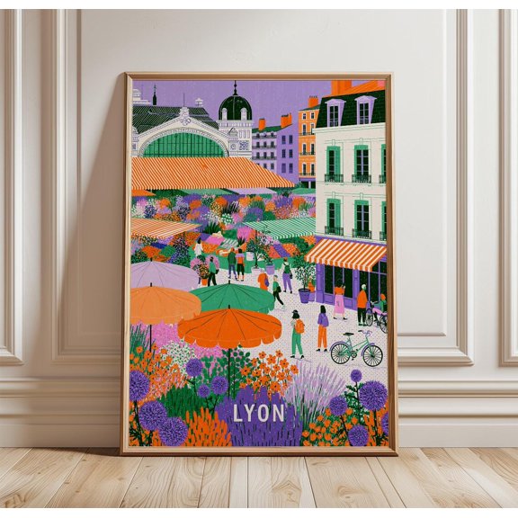 Lyon Flower Market Colourful City Print Wall Art, Unframed Paper Print