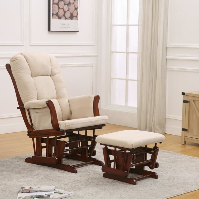Lyon Glider with Ottoman, Espresso / Beige