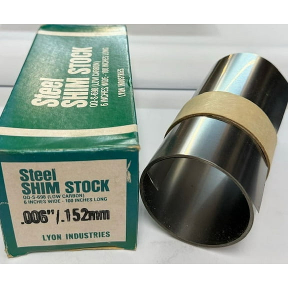 Lyon Industries Steel Shim Stock Roll .006 in, / .152mm, 0.006 in x 100 in x 6 in QQ-S-698 LOW CARBON