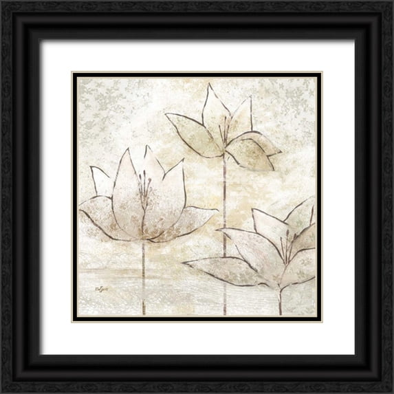 Lyon, Rebecca 15x15 Black Ornate Wood Framed with Double Matting Museum Art Print Titled - Floral Sketch II