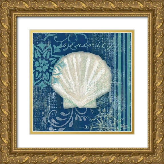 Lyon, Rebecca 15x15 Gold Ornate Wood Framed with Double Matting Museum Art Print Titled - Navy Blue Spa Shells III