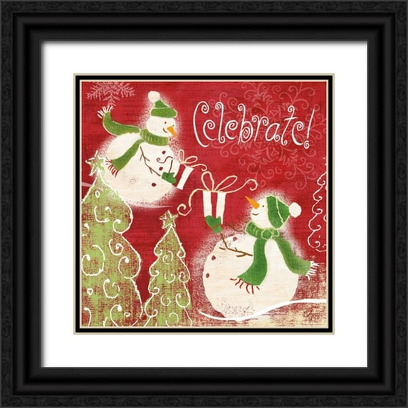 Lyon, Rebecca 20x20 Black Ornate Wood Framed with Double Matting Museum Art Print Titled - Bright Snowmen II