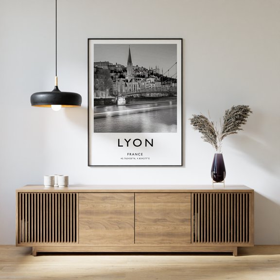 Lyon Travel Print, Lyon Travel Poster, France Travel Print, Black And White Travel Art