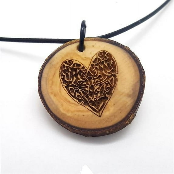 Lyoncraft NKST02 1.5 in. Staked Heart Wooden Pendant Necklace