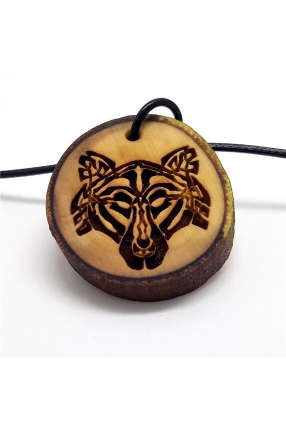 NKWO01 1.5 in. Celtic Wolf Wooden Pendant Necklace