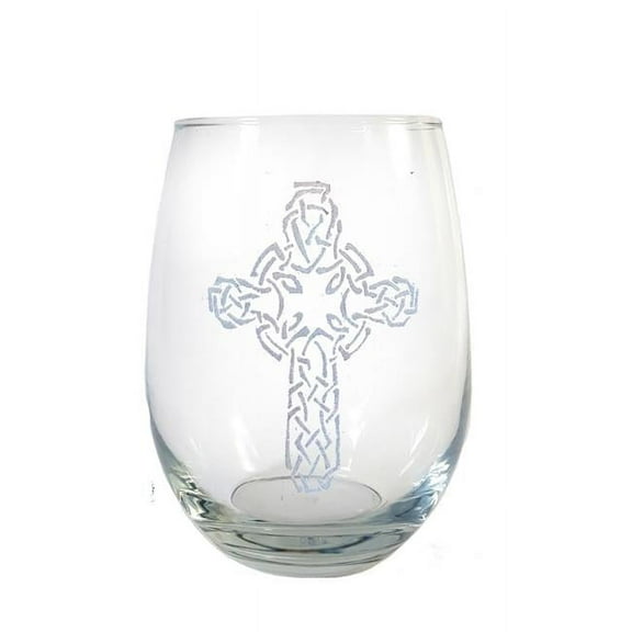 Lyoncraft SWCR02 18 oz Celtic Cross Engraved Stemless Wine Glass