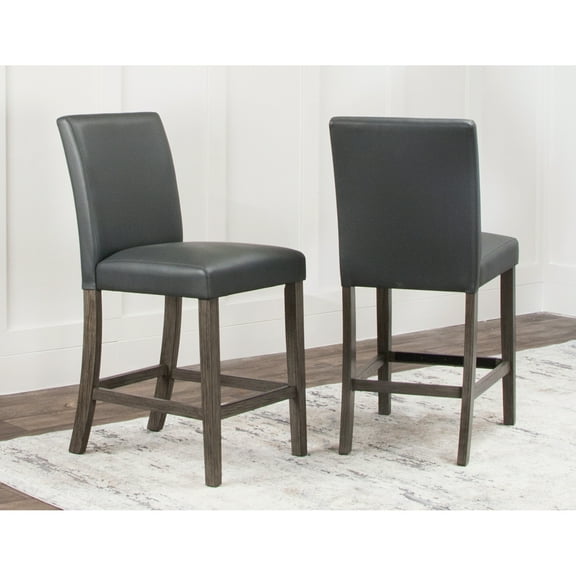 Lyons 24" Parsons Charcoal Gray Faux Leather Stool Set of 2 w Brown Wood Legs