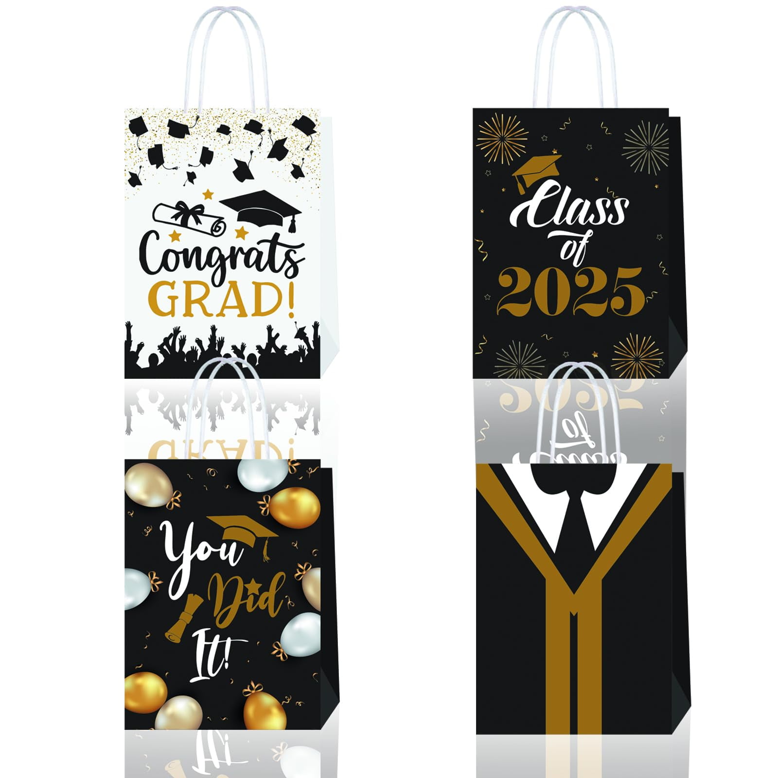 Whaline 50-Pack Graduation Party Favor Bags - Congrats Grad Treat Bags With Handles, Goodie Candy Bags (6.5x9.8 In)