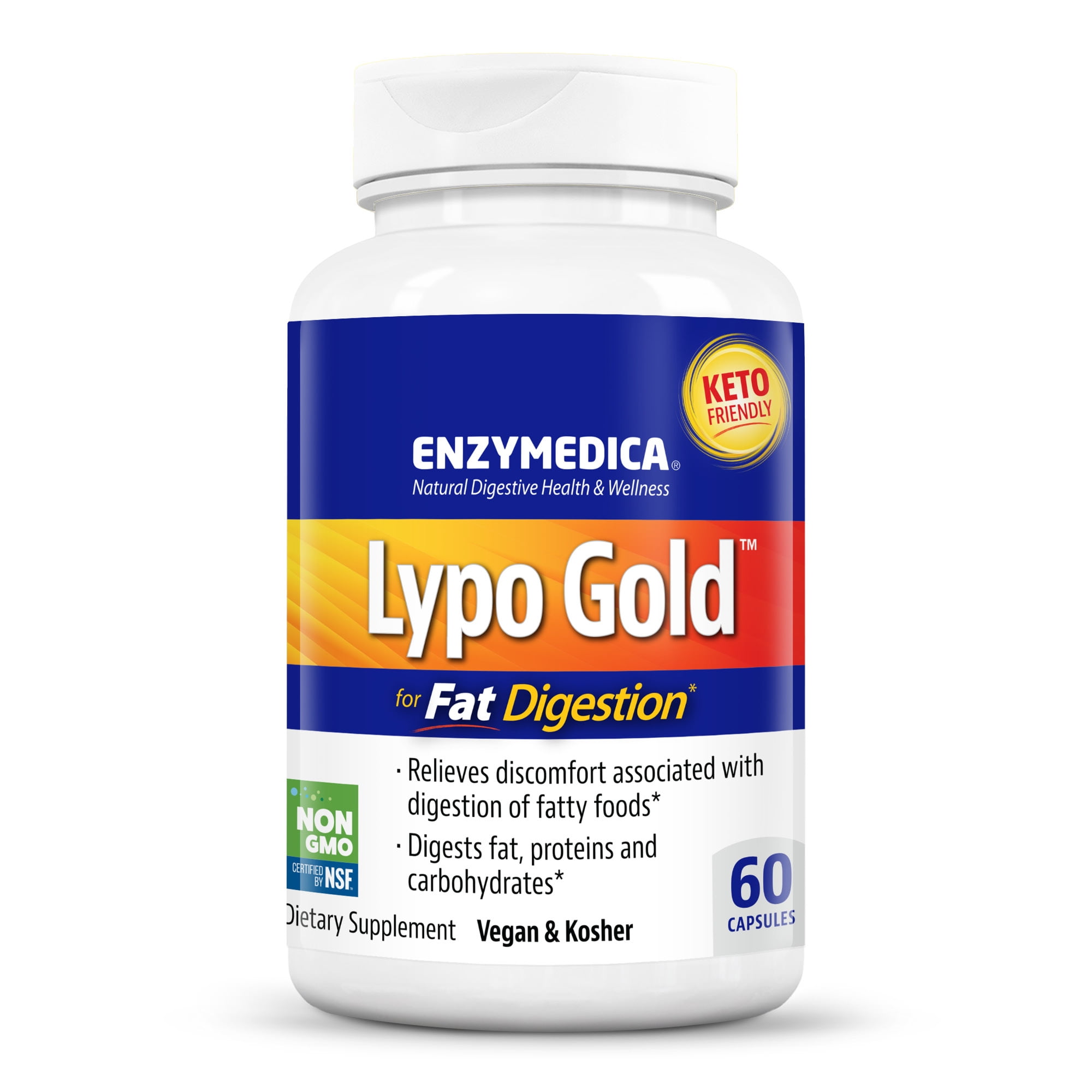 Enzymedica Lypo Gold, Digestive Enzymes for Fat Digestion, Offers Fast Acting Gas & Bloating Relief, 60 Count