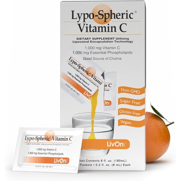 LivOn Laboratories Lypo–Spheric Liposomal Vitamin C Supplement 1000mg for Immune Support, 30 Packets
