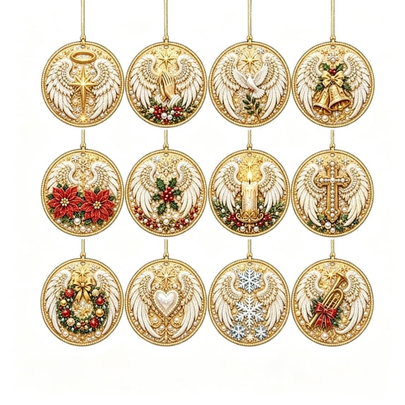 Lypsnake 12PCS Christmas Pearl Diamond Art Hanging Ornament Kit, Wooden DIY Hand‑Craft Ornament Set with Pearl Painting Accessories, Festive Hanging Ornament Set for Christmas Tree Decor