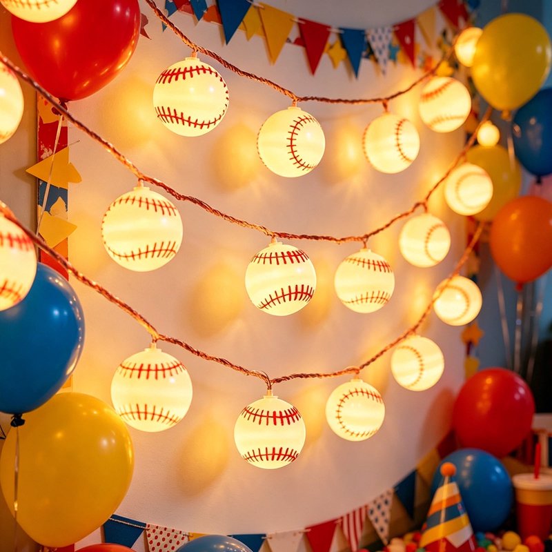 Lypsnake 19.7Ft Baseball String Lights, Warm White LED Ball-Shaped Bulbs, Waterproof Outdoor Decorative Lights for Sports Theme Party Patio Backyard Porch & Bedroom