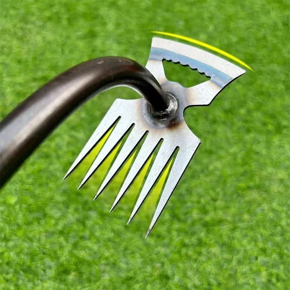 Lypsnake 2-in-1 Garden Rake Weeder, Heavy Duty Stainless Steel Weeding Rake with Non-Slip Rubber Handle, Weeding Tool for Digging Loosening Soil Gardening Yard Farm Planting(8-Tine)